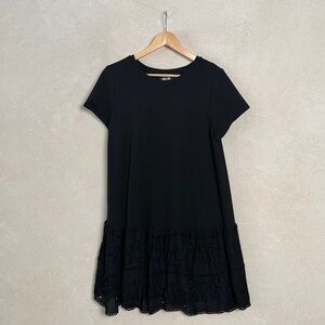 Anthropologie Maeve Black Mini Dress Lace Bottom, Size M